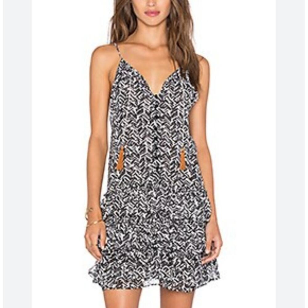 MISA Revolve Delfine Ruffle Dress in Black White Check Sleeveless Viscose Medium
